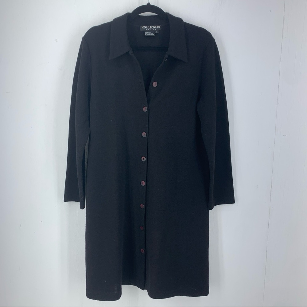 Vtg Nina Leonard Medium Shirt Dress Wool Blend Lagenlook Minimal Business Casual